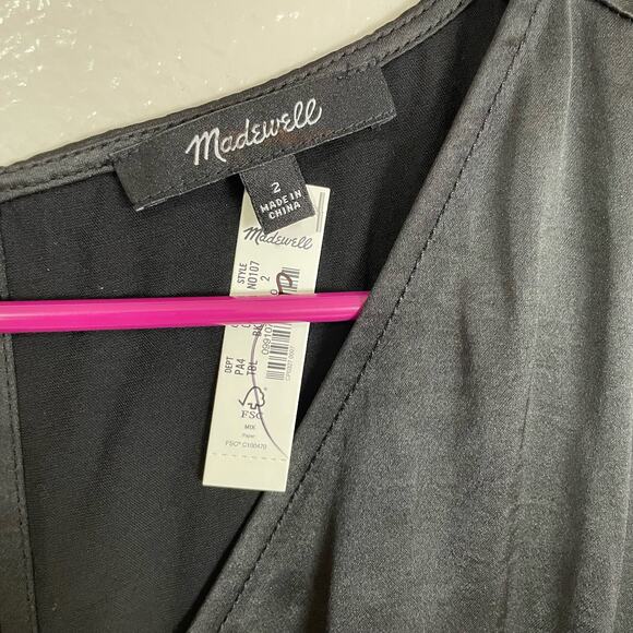 Madewell Belinda Wide V Neck Satin Chic Midi Side Slit Dress US Women's 2 New - Picture 8 of 10